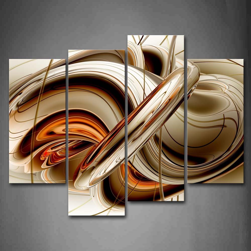 First Wall Art Abstract Orange Brown White Lines Wall Art Painting
