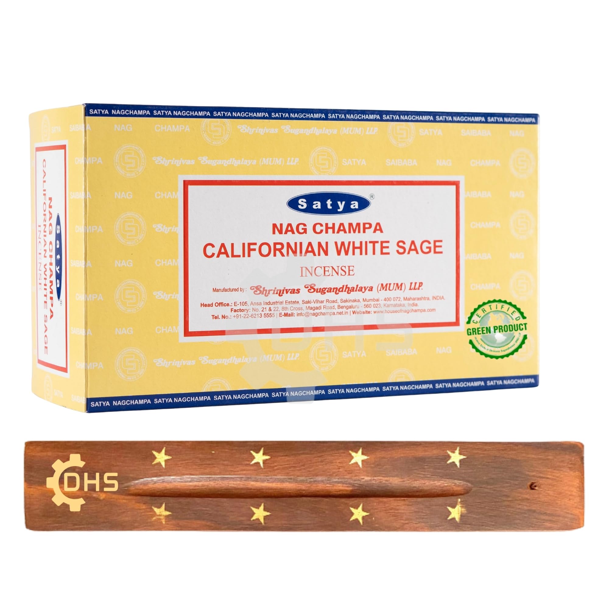 Satya Nag Californian White Sage incense Sticks - Hand Rolled | Full Box of 12 | With DHS Incense Stick Holder | Used for Aromatherapy, Yoga, Meditation, and Relaxation