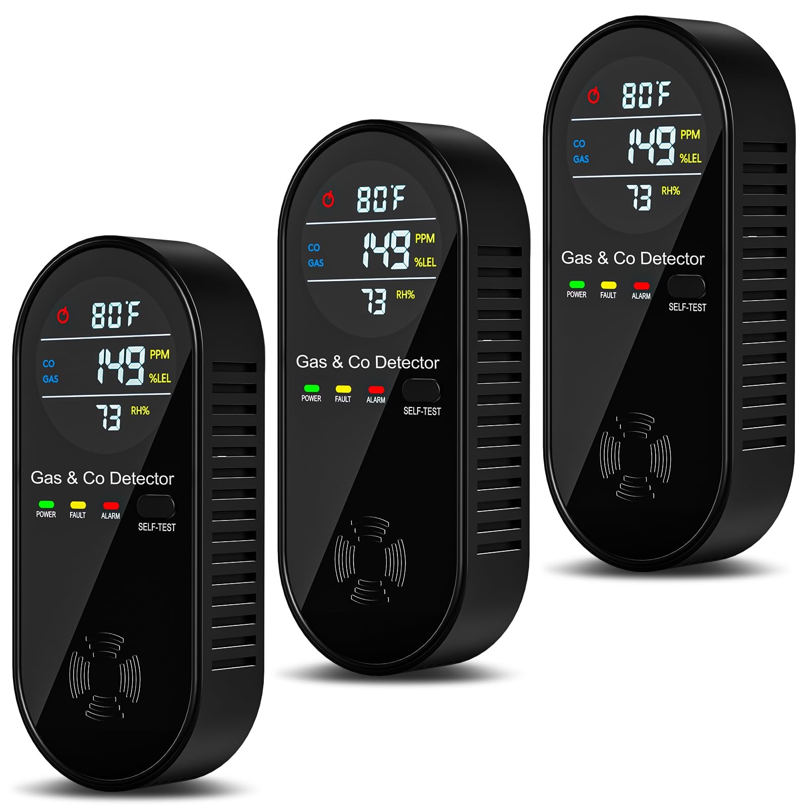 Photo 1 of 3 Pack 4-in-1 Natural Gas and Carbon Monoxide Detectors Plug in CO Monitor with Temperature and Humidity Display Portable CO Detector for Travel,RV,Home
