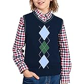 BOBOYOYO Boys Argyle Sweater Vest 100% Cotton V-Neck Vest Kids Uniform Sleeveless Sweaters for Children 5-12Y