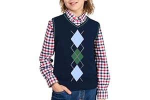 BOBOYOYO Boys Argyle Sweater Vest 100% Cotton V-Neck Vest Kids Uniform Sleeveless Sweaters for Children 5-12Y