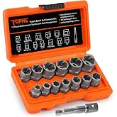 Bolt Extractor Kit,14 Piece Impact-Grade CR-MO Steel Nut Remover Set | 3/8" Drive Socket for Removing Frozen, Rusted, Rounded Bolts &amp; Lug Nuts (Sizes 8-19mm)