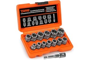 TOPME Bolt Extractor Kit,14 Piece Impact-Grade CR-MO Steel Nut Remover Set, 3/8" Drive Socket for Removing Frozen/Rusted/Rounded Bolts & Lug Nuts (Sizes 8-19mm),Automotive & Machinery Repair