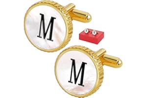 TAIGRAMA Cuff Links Mens Golden Silver Gunmetal Black, Cufflinks for Men Custom Initial Personalized Mother Of Pearl Mens Cufflink for Shirt Golden Silver Gunmetal Black Cuff Link Shirt for Wedding