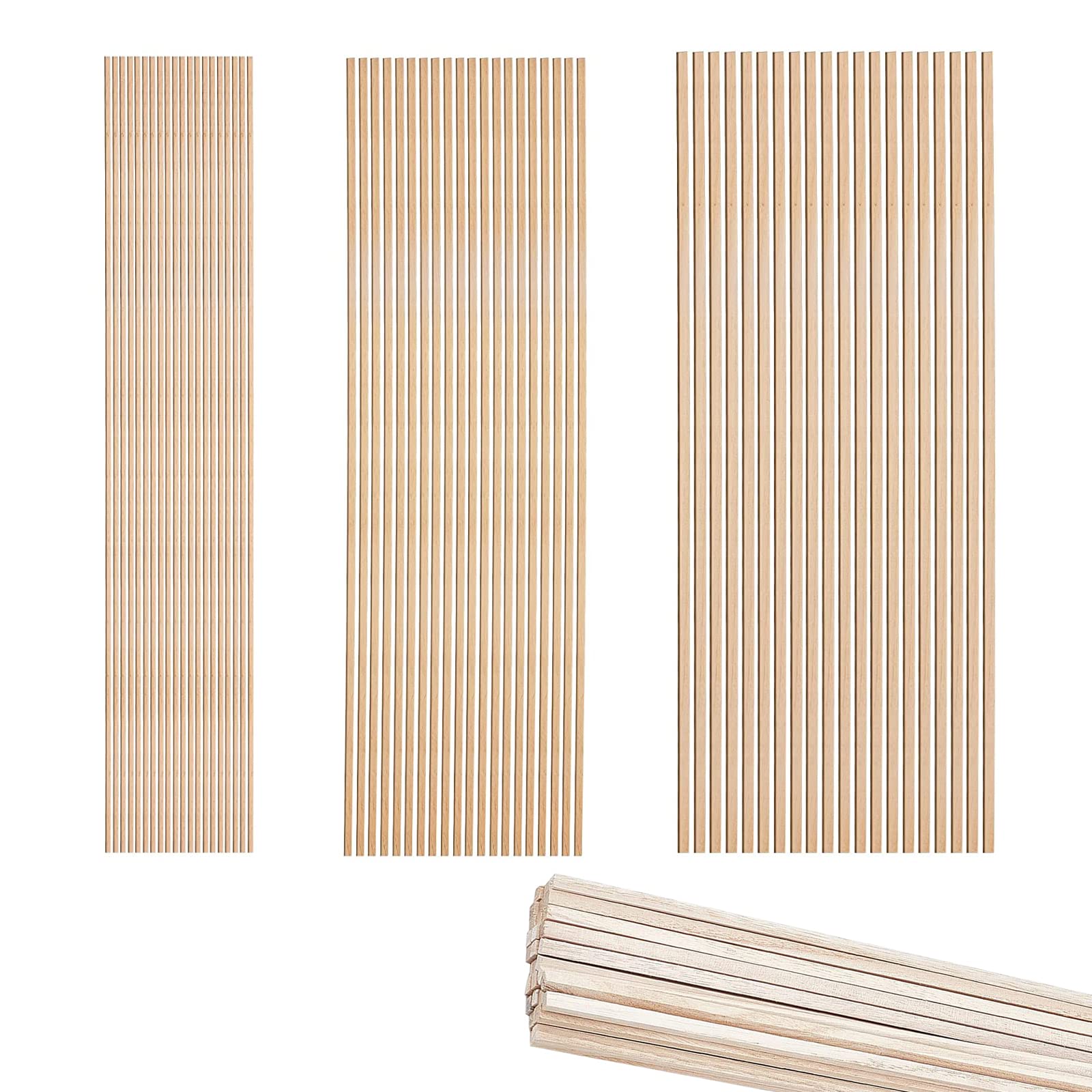 MFCGHXR Balsa Wood Sticks, 80 Pcs, 25cm, 3 Sizes (4mm, 5mm, 6mm), DIY Craft Sticks for Modeling, Wedding Props, Kids Crafts