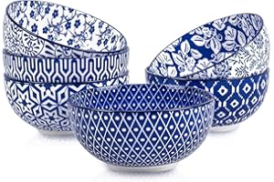 Selamica Ceramic 12 OZ Dessert Bowls Set, Cereal Bowls for Kitchen, 4.7 Inch Small Bowls for Ice Cream, Snack Side, Dishes Rice, Microwave Dishwasher Safe, Set of 6, Vintage Blue