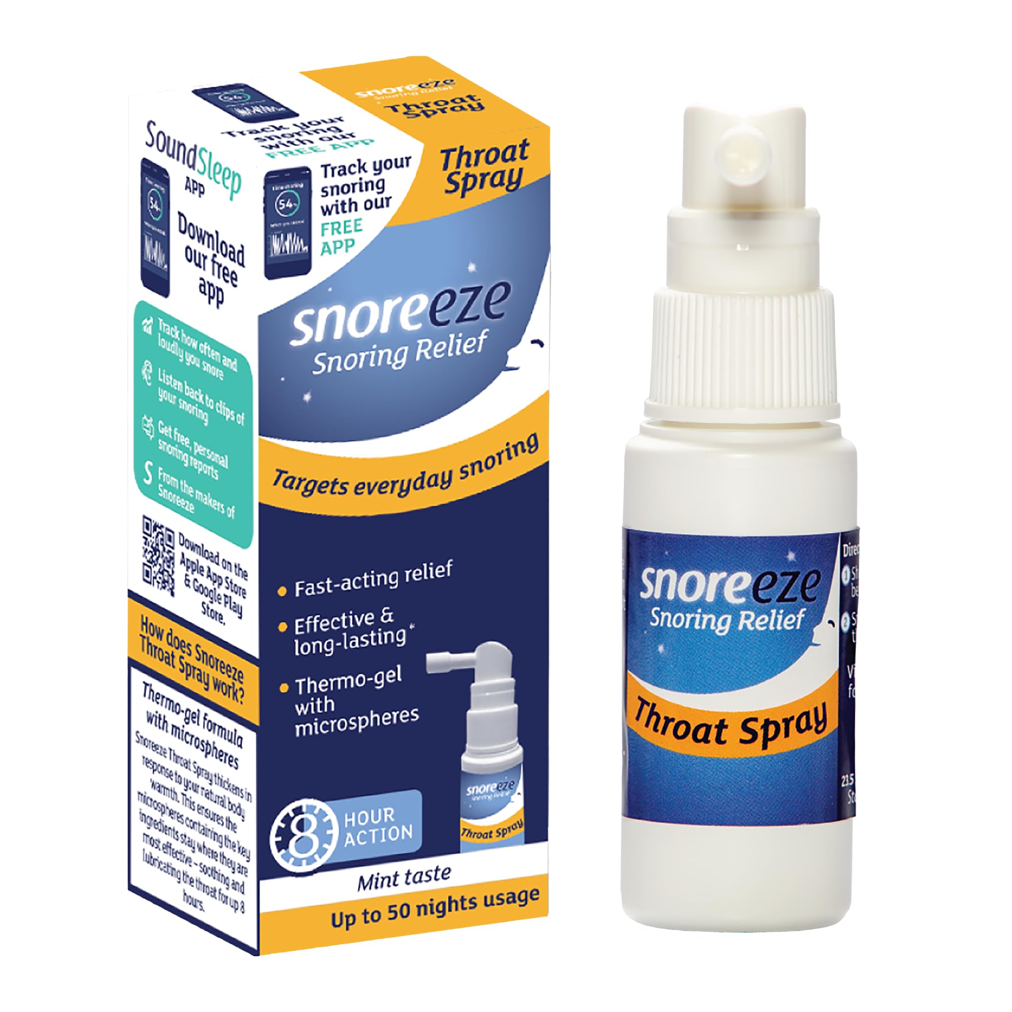 Snoreeze Anti-Snoring Throat Spray - Effective Snoring Aids for Men & Women - Fast Acting Lubricating Thermo Gel - Snore Stopper to Use with Mobile App - 23,5ml, 50 Nights Use — image 1
