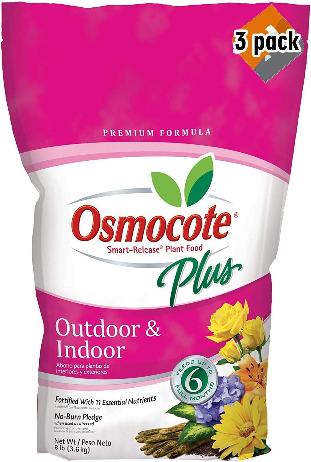 Osmocote 274850 Smart-Release Plant Food Plus Outdoor & Indoor, 8 lbs, Brown/A, 3 Pack