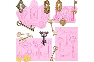 Vintage Key Silicone Fondant Molds, Lock Keyhole Chocolate Molds, Love Shaped Keys Kitchen Baking Molds for Cake Decoration C