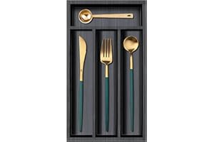 Small Cutlery Tray Drawer Organizer 11.8"x6.7" Wooden Kitchen Utensil Organizers Insert Black Wood Silverware Organizer Spoon