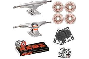 Independent Skateboard Trucks (Choose Size) Package Kit: 54mm Spitfire Burners 99A Wheels, with Bones Reds Bearings, 1" Mounting Hardware, and 1/8" Risers