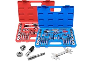 DIKTALK 80 PCS Tap and Die Set Metric and SAE, Standard and Metric Threading Tool Kit for Internal and External Threads, Tap & Die Sets with Wrenches for Automotive, DIY, and Metal Repair