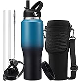 32oz Insulated Water Bottle with Straw - Spout Lid, Protective Boot, Vacuum Stainless Steel Bottles Leak-Proof, Thermo Mug Flask Fit in Car Bike Cup Holder Father's Day Gift
