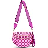 hibear Checkered Crossbody Bag Spacious Bum Bags for Women Nylon Crossbody Fanny Packs Checkered Purse Belt Wallet