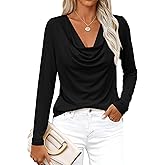 PRETTYGARDEN Womens Spring Tops 2026 Dressy Cowl Neck Long Sleeve Shirts Loose Business Casual Blouses Teacher Tunic Top(Black,Small)