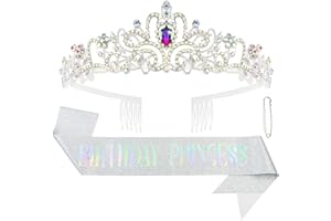 CIEHER Princess Crown and Birthday Sash Set, Birthday Girl Crown Birthday Tiara for Women Birthday Princess Crown Birthday Decorations Birthday Sash for Girls Princess Birthday Gifts