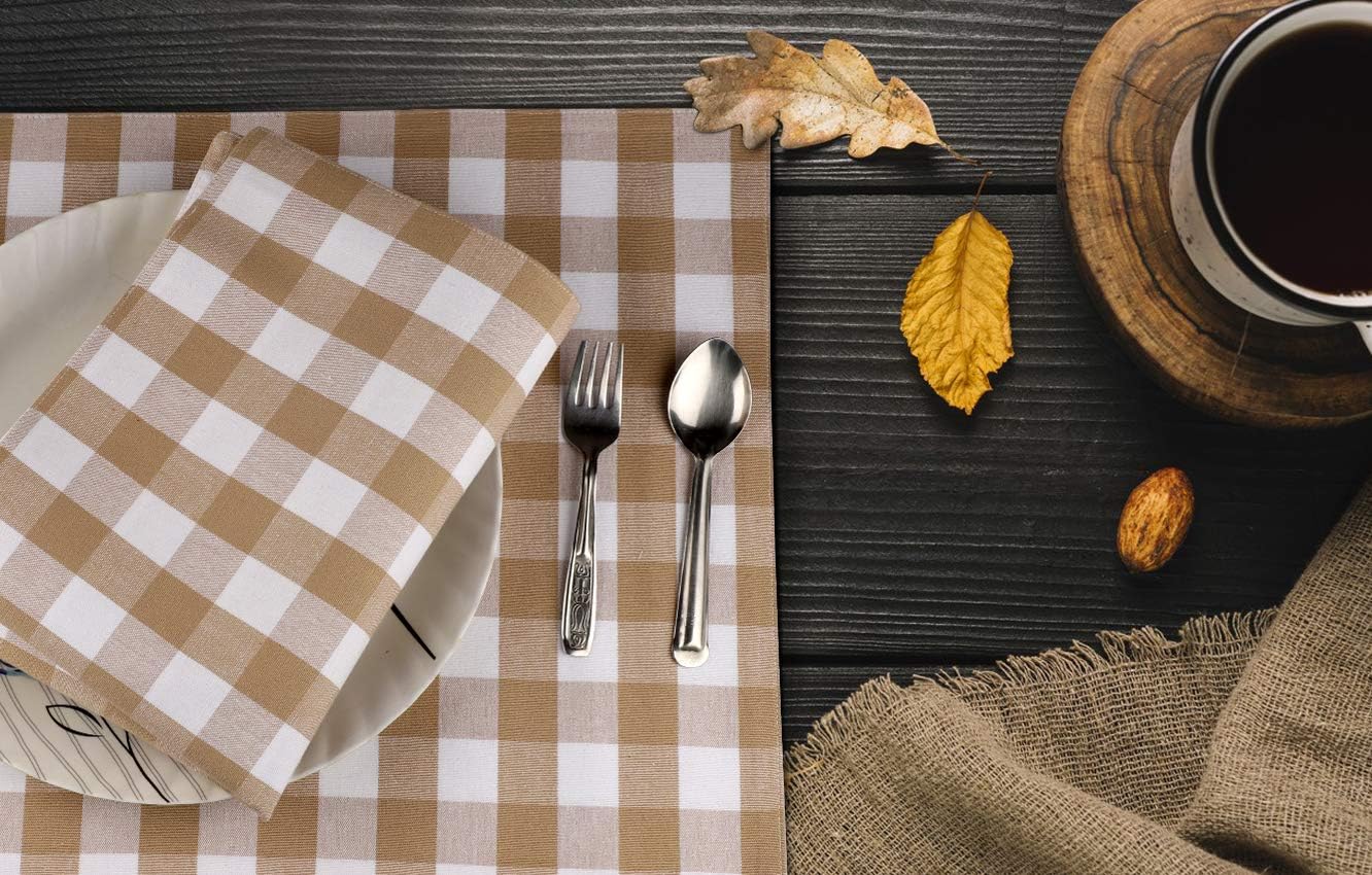 Urban Villa Dinner Napkins, Everyday Use, Premium Quality, 100% Cotton, Set of 12, Size 20X20 Inch, Taupe/White Oversized Cloth Napkins with Mitered Corners, Ultra Soft, Durable Hotel Quality: Kitchen & Dining