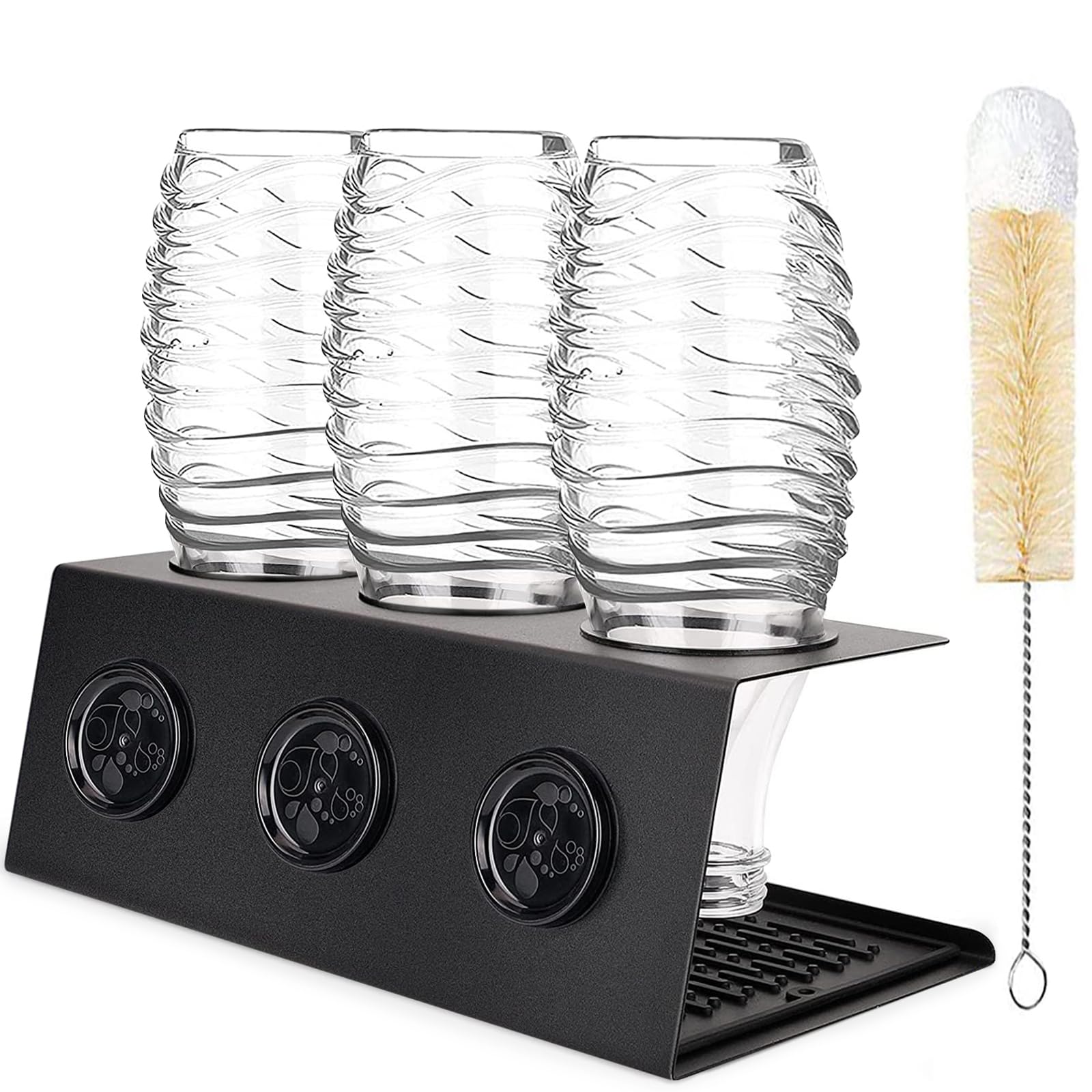 Bottle Holder for Sodastream Bottles Drip Holder Stainless Steel Bottles Drainer Drying Rack with Removable Drip Tray Lid Holder and Cleaning Brush for Soda Stream Crystal Easy Fuse and Emil Bottles