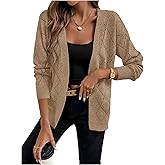 Verdusa Women's Argyle Plaid Lightweight Cardigan Sweaters Open Front Hollow Out Knitted Outerwear Dressy Casual Outfits