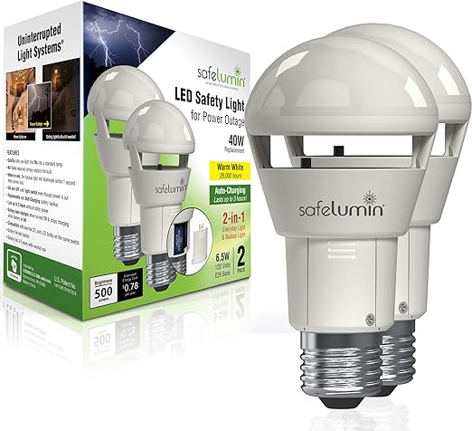 Safelumin Rechargeable Light Bulbs 2700k 2pk Warm White 40w Equivalent 500lm Ul Ac120v E26 Emergency Lights For Home Power Failure Works As Normal Light Bulb 3hrs Battery Backup