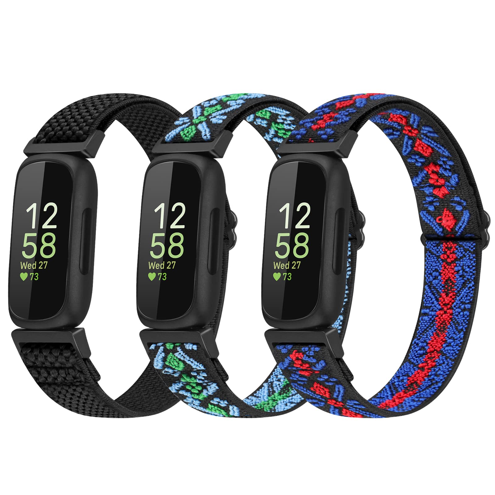 enkic 3 Pack Elastic Strap Compatible with Fitbit Inspire 3/Inspire HR/Ace 3, Adjustable Stretchy Nylon Sport Replacement Wristband for Men & Women