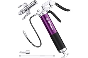 GATTLELIC 8000 PSI Heavy Duty Grease Gun Kit - 14oz with Flex Hose, Sharp Nozzle, Extension Pipe & Coupler, Purple