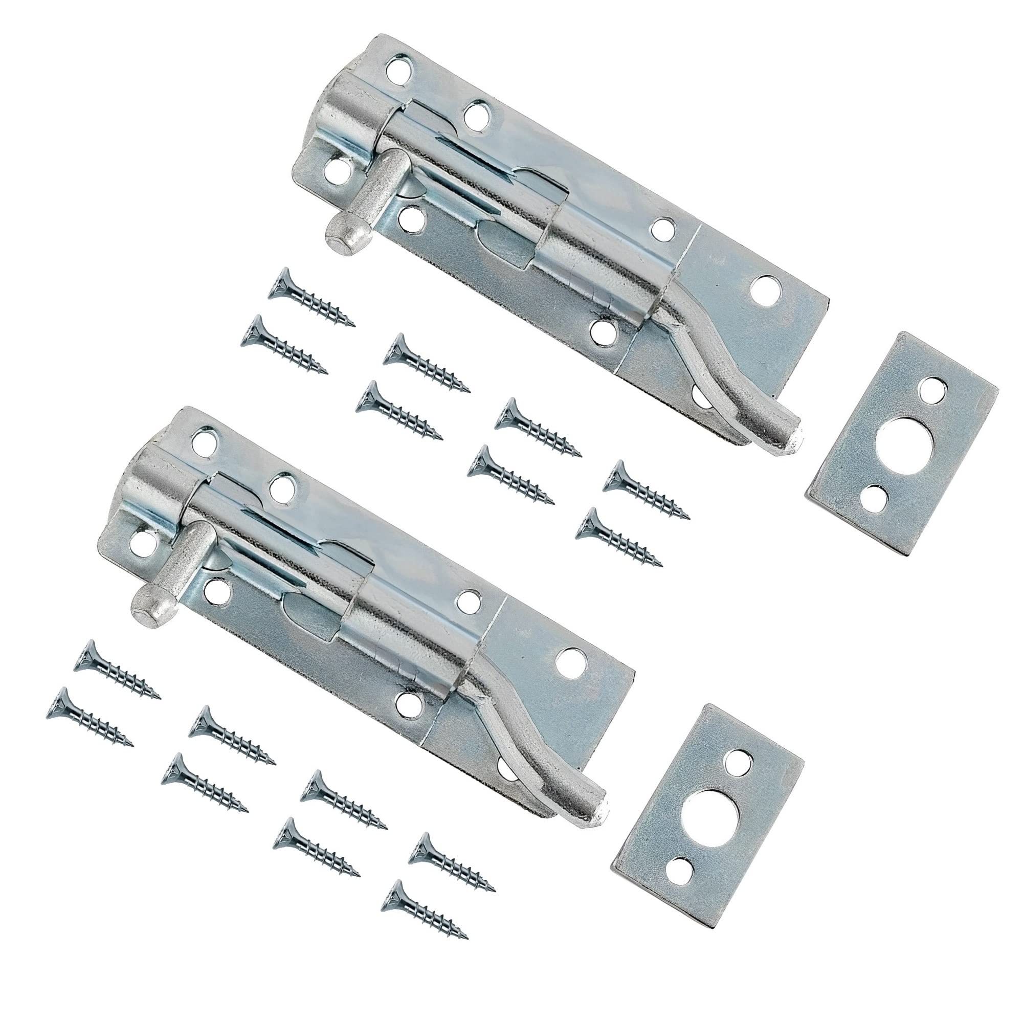 TERF Door Bolt, Necked Tower Type, 150mm/6'', Galvanized Steel, Pack of 2 with Screws