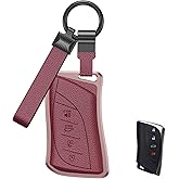 for Lexus Key Fob Cover Case, Premium Aluminum and Leather Protector with Keychain Fits for Lexus ES RX NX LX GX is UX RZ Key Remote (B-Rose Gold)