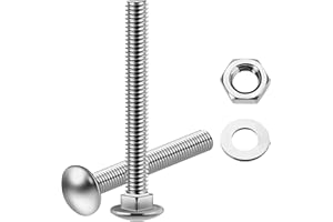 Mywish (16 Sets) 1/4-20 x 2-1/2 Carriage Bolts Screws Round Head Square Neck and Hex Nuts & Flat Washers, Full Threaded 304 Stainless Steel Bright Finish 1/4 Bolts
