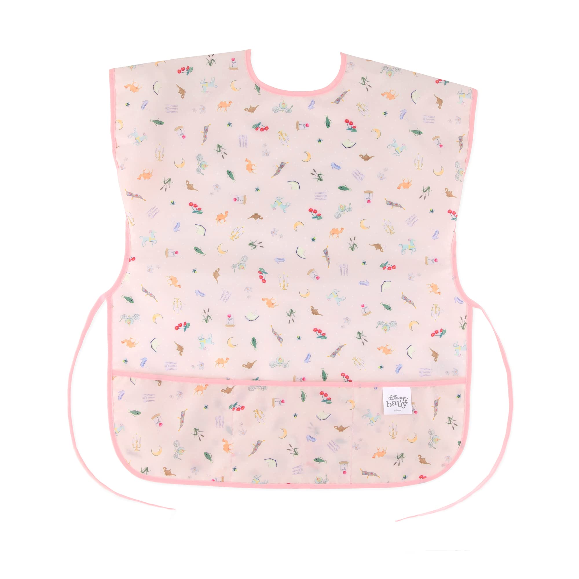 Bumkins Disney Short Sleeve Smock, Toddler Reusable Waterproof Bib for Girls and Boys 3-7 Years, Junior Childrens, Kids Paint Apron, Arts, Crafts, Play with Pocket, Soft Fabric, Princess Magic Pink