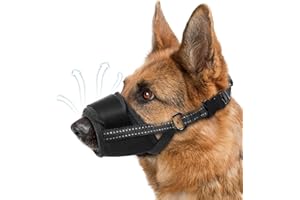 TZBEINN Dog Muzzle, Air Mesh Breathable Muzzle for Medium Large Sized Dogs to Anti & Prevent Biting Barking Chewing, Soft Basket Muzzle for German Shepherd Dog with Reflective & Adjustable Strap(Black-L