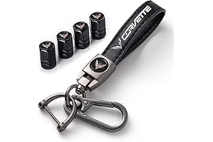 ACHARD for Corvette Kring with 4PCS Valve Stem Caps, Car Keychain and Tire Valve Caps for Corvette C1 C2 C3 C4 C5 C6 C7 C8 Racing 1LT 2LT 3LT, Black