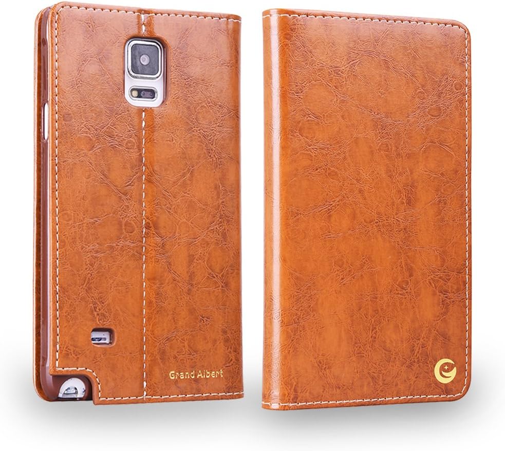 Note4 Case, Grand Albert Note4 Wallet Case N910 Case [Dark Brown] - Premium Genuine Leather Wallet Cover with [Card Slots] and [Strap] for Samsung Note4 N910 (PU Brown)