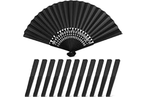 JOHOUSE 12 Packs 8.2 Inch Black Chinese Paper Foldable Hand Fan for Women - Wedding, Bridal Shower, Outdoor Party Favors, DIY Home Decor