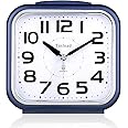 5.5" Silent Analog Alarm Clock Non Ticking, Gentle Wake, Beep Sounds, Increasing Volume, Battery Operated Snooze and Light Functions, Easy Set, Blue
