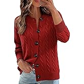 Ivicoer Cardigan Sweaters for Women Cable Knit Long Sleeve Open Front Cardigan Crewneck Trendy Clothes S-XL