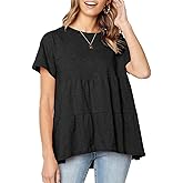 Defal Women's Summer Short Sleeve Loose T Shirt High Low Hem Babydoll Peplum Tops