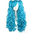 MapofBeauty 28"/70cm Lolita Long Curly Clip on Ponytails Cosplay Wig (Azure Blue)