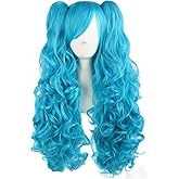 MapofBeauty 28"/70cm Lolita Long Curly Clip on Ponytails Cosplay Wig (Azure Blue)