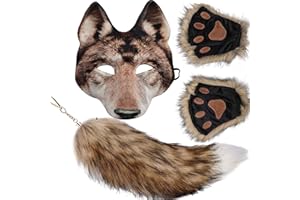 Valpeak Unleash Your Inner Wolf with Our Therian Wolf Mask, Tail, and Paw Set(brown wolf mask)