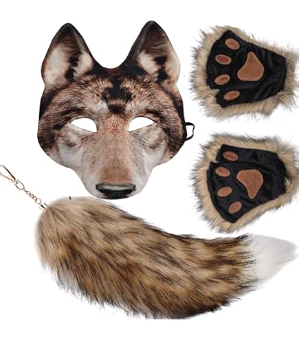 Costume Loup Garou Halloween Costume Loup-garou Budstfee - Masque, Queue, Oreilles, Pattes, Réaliste, Pour Halloween/cosplay For Kids
