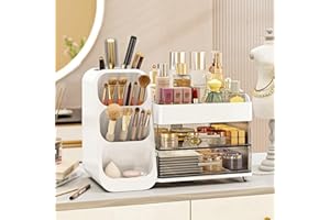 BOOKLOV Makeup Organizer with Drawers for Vanity,Spacious Cosmetic Display Case,Perfect Storage Solution for Your Beauty Essential (White)