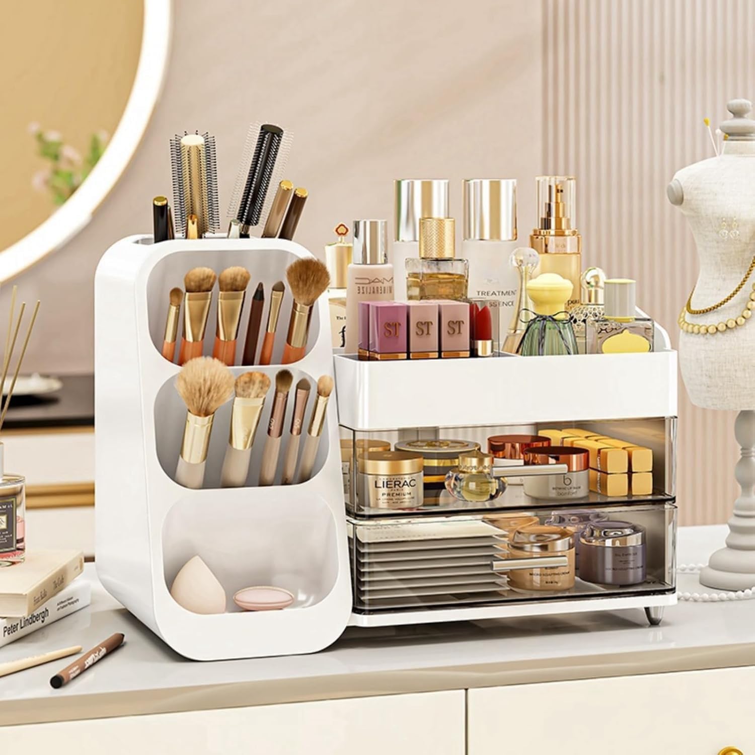 Photo 1 of Makeup Organizer with Drawers for Vanity,Spacious Cosmetic Display Case,Perfect Storage Solution for Your Beauty Essential (White)