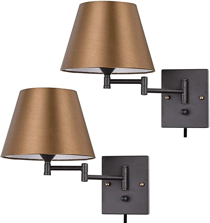 Pauwer Plug in Wall Sconce Set of 2 Swing Arm Wall Lamp with Plug in