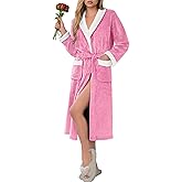 Ekouaer Robes for Women Soft Long Bathrobe Lightweight Fleece Shawl Collar Spa Robe Cozy Sleepwear with Pockets S-XXL