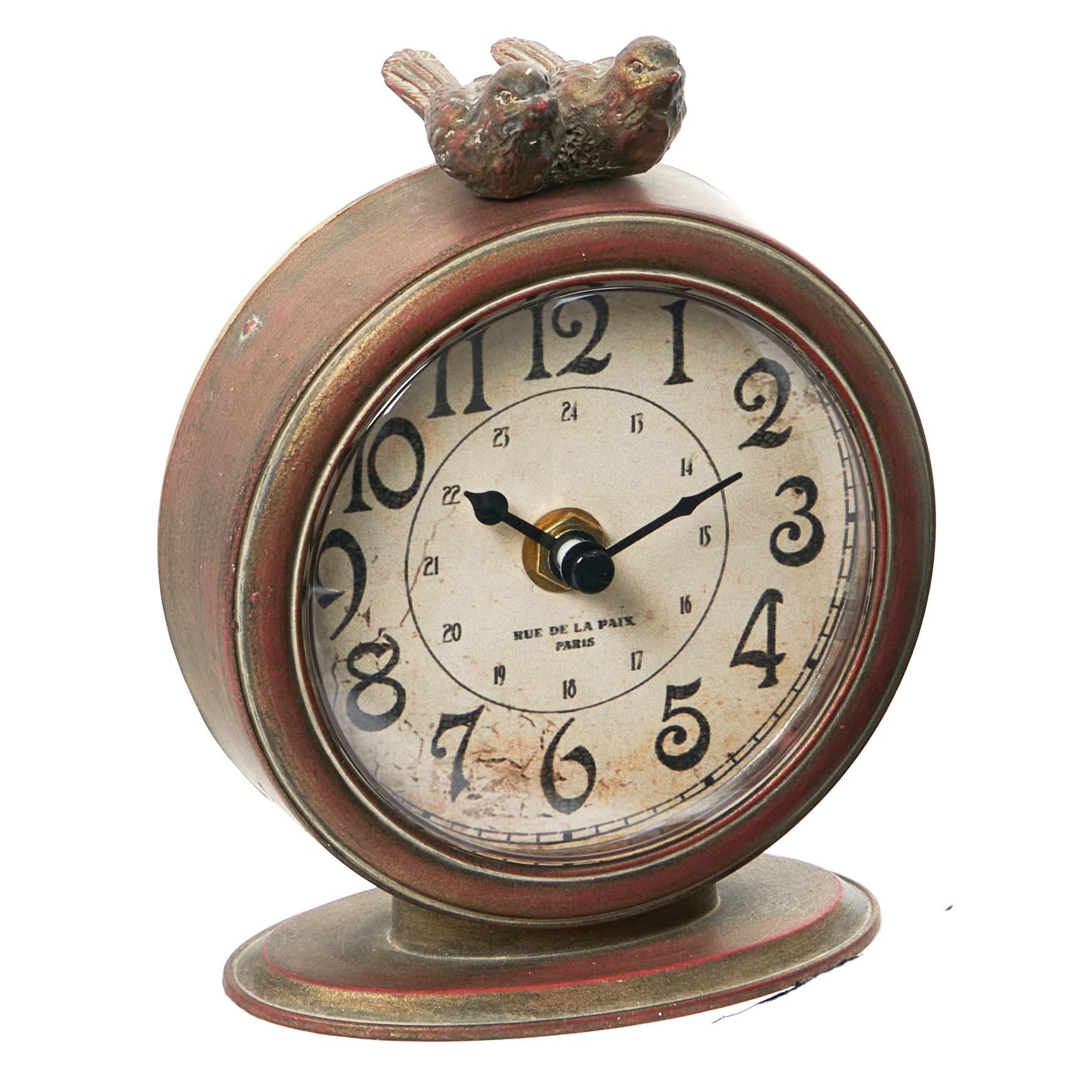 Creative Co-op Vintage Pewter Birds, Distressed Brown Mantel Clock
