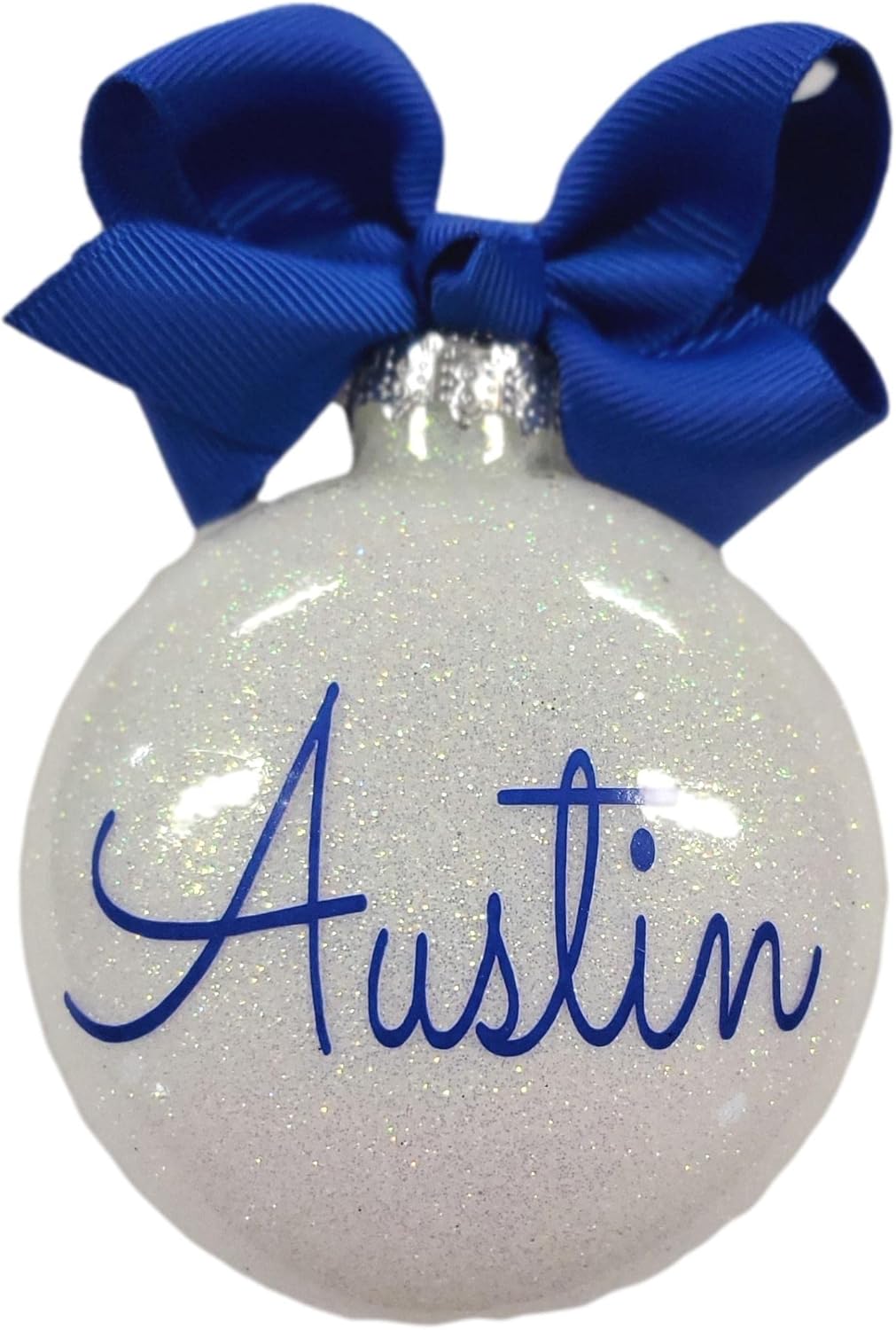 Ornaments - Custom Christmas Ornament, Personalized Glitter Bulb Perfect for Secret Santa or White Elephant Party in a Box (White Glitter)
