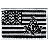 Masonic Black American Flag Patch Embroidered Iron-On Freemason Square Compass