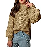 rrhss Girls Mock Neck Loose Knit Sweaters Kids Long Sleeve Slouchy Warm Cute Fashion Pullover Tops 5-14 Years