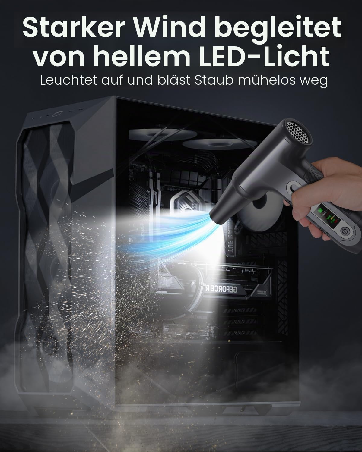 Elektrische Staubgebläse 200000 RPM mit HD‑Display - Air Duster Mini‑Gebläse für PC‑Reinigung mit LED‑Licht, Druckluftspray für Laptops, Tastatur, Elektronik, Modell W06, Silber 4